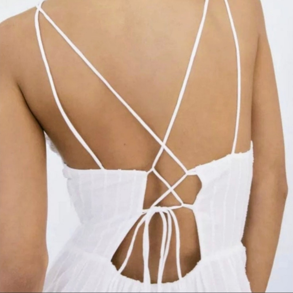 Zara Ruffled White Maxi Dress Size M - Picture 2 of 7